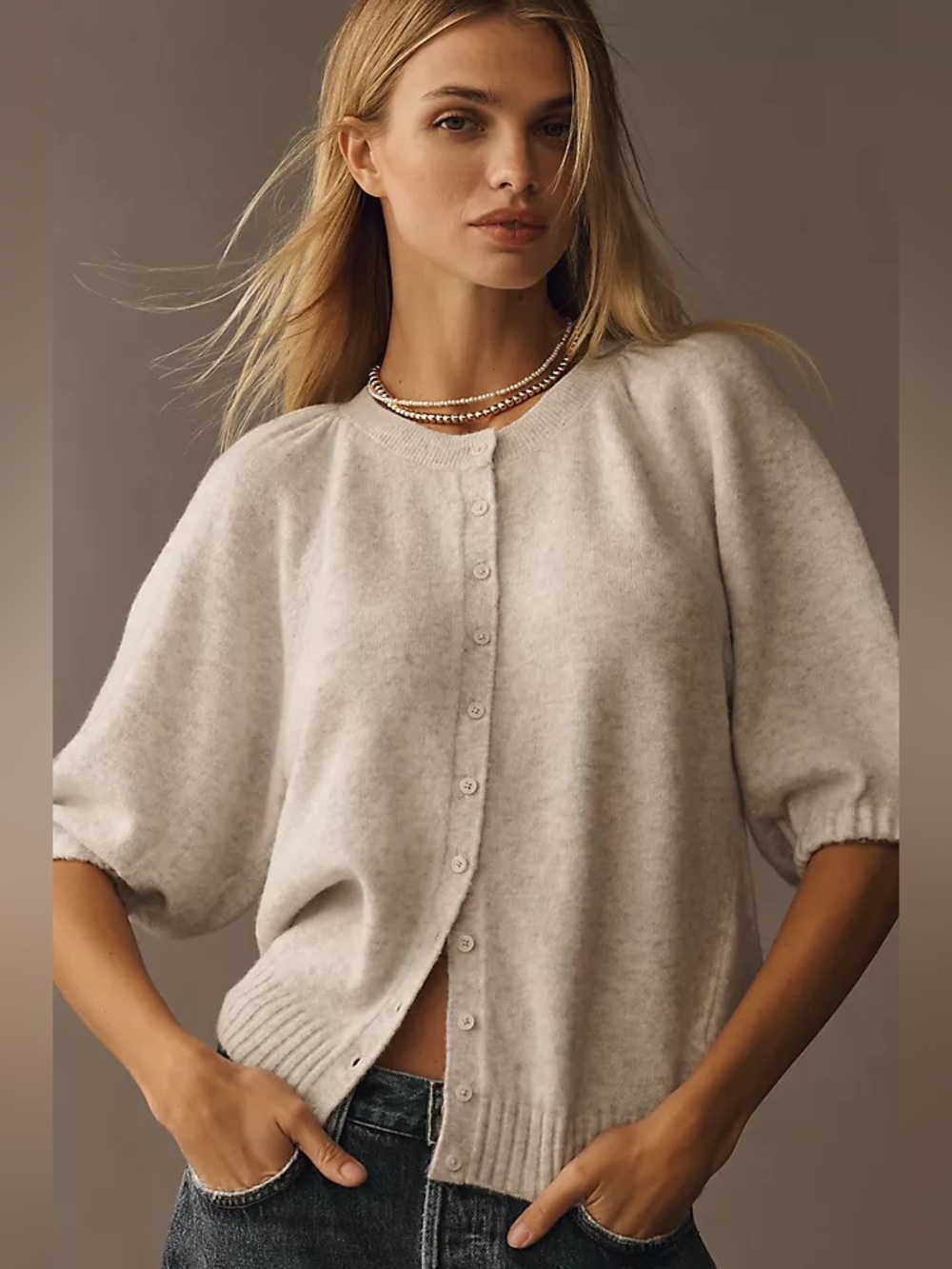 Anthropologie Puff-Sleeve Cardigan Sweater